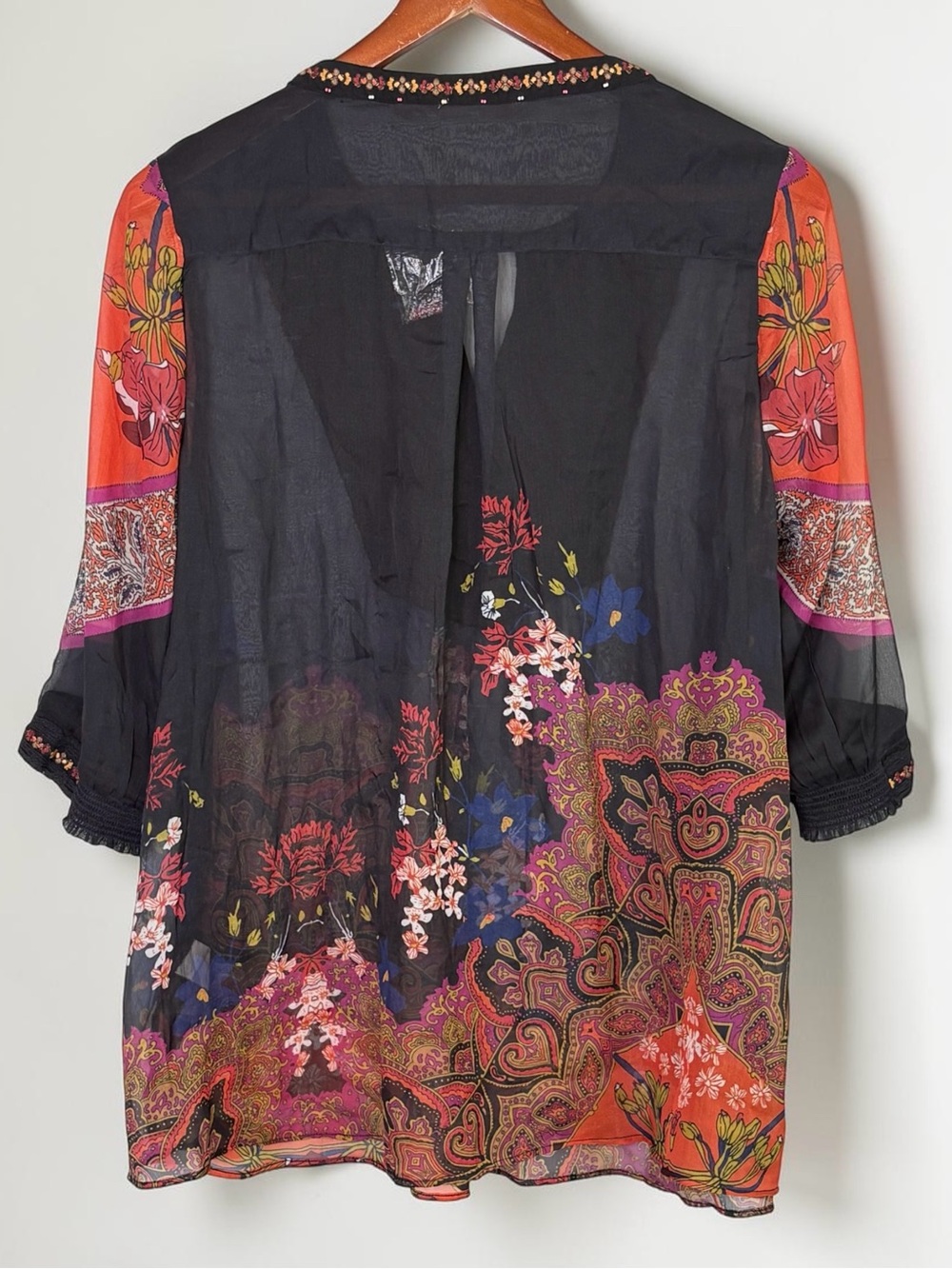 NEW Soft Surroundings Batik Horizon Tunic Blouse M 3/4 Sleeve Semi-Sheer - Picture 4 of 9